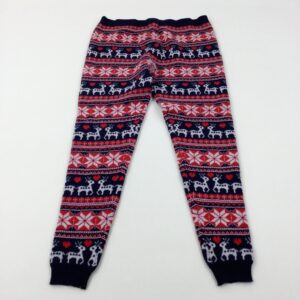 14-15-years - Reindeer & Snowflakes Red & Navy Knitted Leggings