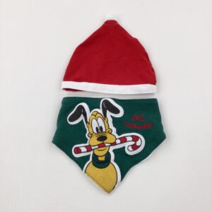0-3-months - 'Let's Celebrate' Pluto Appliqued Red & Green Christmas Hat & Bib