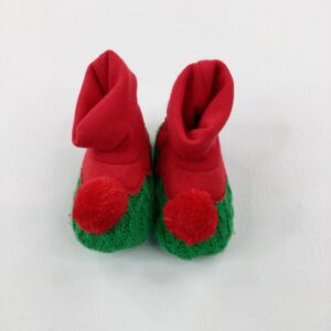 0-3-months - Christmas Elf Pom Poms Red & Green Christmas Baby Booties