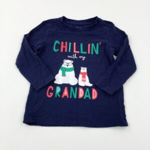 2-3-years Nutmeg 'Chillin With My Grandad' Polar Bears Navy Long Sleeve Christmas Top