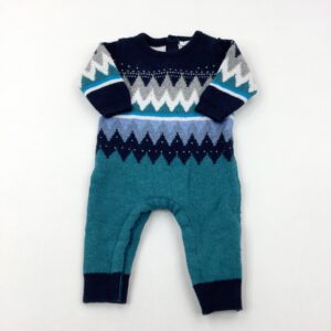 6-9-months Next Patterned Navy & Petrol Blue Knitted Romper