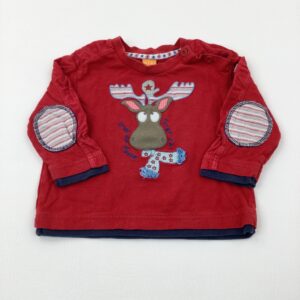 9-12-months Mini Mode 'It's Chilly' Moose Appliqued Red Long Sleeve Christmas Top