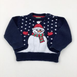 9-12-months Primark Snowman Navy Knitted Christmas Jumper (slightly wash worn)