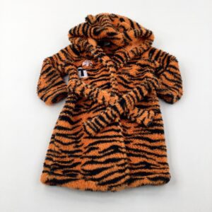 12-18-months Disney 'T' Tigger Appliqued Animal Print Black & Orange Fluffy Dressing Gown (slightly wash worn)