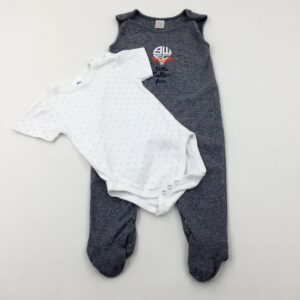12-18-months - 'Little Bolton Fan' Bolton Wanderers F.C. Patterned Black Romper & Bodysuit Set