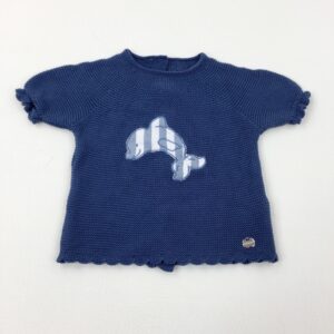 12-18-months - Dolphin Appliqued Navy Knitted Short Sleeve Jumper