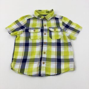 18-24-months Mothercare Yellow & Navy Checked Short Sleeve Shirt (tiny mark on front)