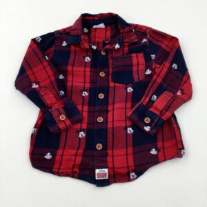 18-24-months F&F Mickey Mouse Red & Navy Checked Long Sleeve Shirt