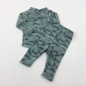newborn-1st-size-up-to-1-month H&M Woodland Green Cotton Long Sleeve Top & Trousers Set