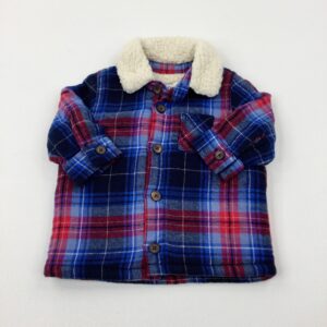 newborn-1st-size-up-to-1-month F&F Navy & Red Checked Fleece Lined Jacket