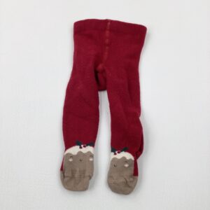 0-3-months - Christmas Puddings Burgundy Knitted Christmas Tights