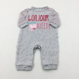 0-3-months F&F 'Bonjour' Cat Spotty Grey Jersey Romper
