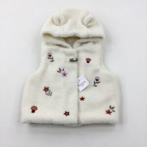 0-3-months Nutmeg Flowers Embroidered White Fleece Hooded Gilet - Brand New With Tags
