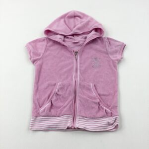 6-7-years - Diamonte Motif Pink Towelling Zip Through Short Sleeve Hoodie