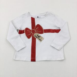 18-24-months George 'Best Present Ever' Glittery Bow White Long Sleeve Christmas Top