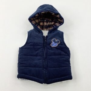 0-3-months George Mickey Mouse Appliqued Navy Fleece Lined Winter Gilet