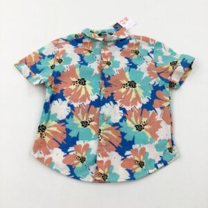 2-3-years Primark Flowers Peach & Blue Shirt - Brand New With Tags