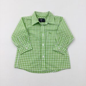 12-18-months H&M Ram Embroidered Motif Green Checked Long Sleeve Shirt