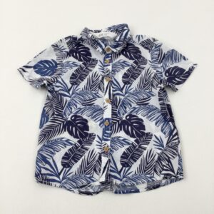 18-24-months H&M Tropical Leaves Blue & White Cotton Shirt