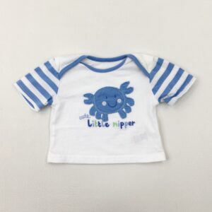 tiny-baby George 'Cute Little Nipper' Crab Appliqued White & Blue T-Shirt
