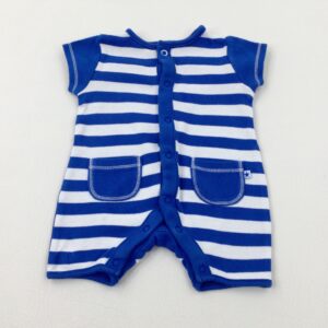 tiny-baby Mini Club Blue & White Striped Jersey Romper