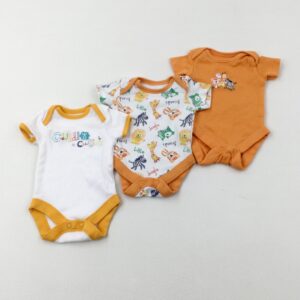 tiny-baby George Set Of 3 Short Sleeve Bodysuits - Plain/Patterned/Orange