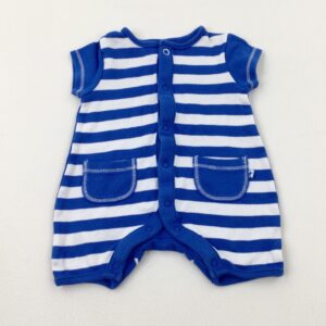 tiny-baby Mini Club Blue & White Striped Jersey Romper