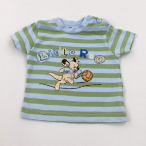 tiny-baby Disney 'Little Roo' Appliqued Blue & Green Striped T-Shirt