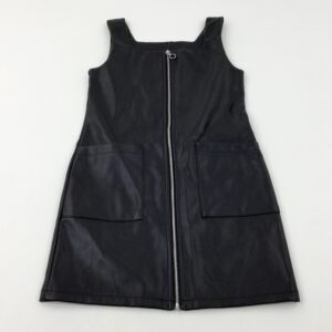 8-9-years Primark Black Zip Through Leather Effect Black Dress