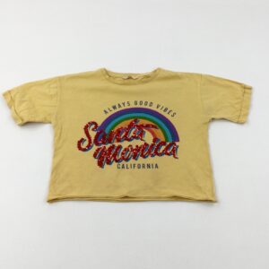 8-9-years Matalan 'Always Good Vibes' Rainbow Sequinned Yellow Cropped T-Shirt