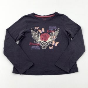 8-9-years Primark 'Love Always' Rose Charcoal Grey Long Sleeve Top
