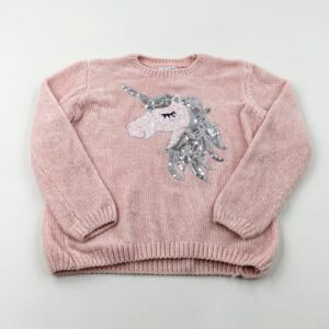 14-15-years Primark Unicorn Sequinned Pale Pink Knitted Jumper
