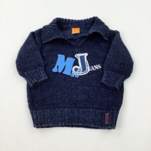 0-3-months Mini Mode 'Mini Jeans' Appliqued Navy Knitted Jumper