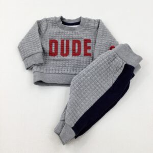 3-6-months Primark 'Dude' Grey & Navy Sweatshirt & Joggers Set