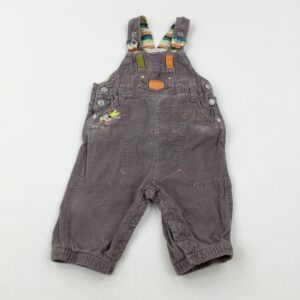 3-6-months - Dog Embroidered Grey Lined Cord Dungarees