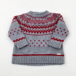 9-12-months - Pattened Red & Grey Knitted Jumper