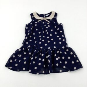 5-6-years Matalan Spotty Navy Sheer Dress (small snag on front)