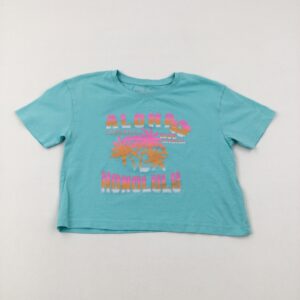 7-8-years Primark 'Aloha' Palm Trees Turquoise Cropped T-Shirt