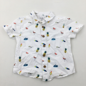 12-18-months Peacocks Summer Vibes White Cotton Short Sleeve Shirt