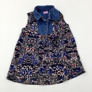 7-8-years F&F Patterned Sheer Colourful & Denim Sleeveless Blouse