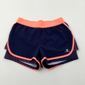 10-11-years - Decathlon Navy & Neon Orange Double Layered Sports Shorts