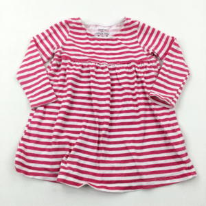 12-18-months F&F Pink & White Striped Jersey Dress (Faded & Small Mark on Back)